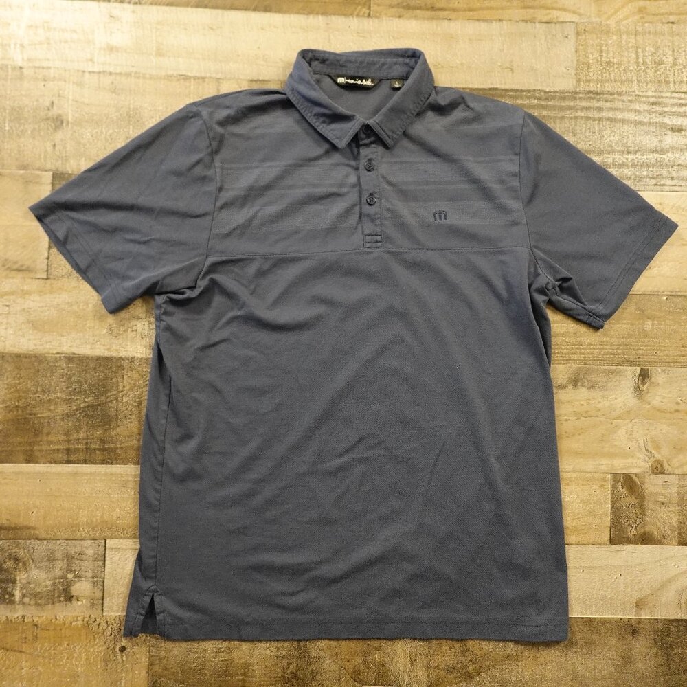 Travis Mathew Polo Shirt Men’s Large Slate Blue Stripe Golf Performance Sirius